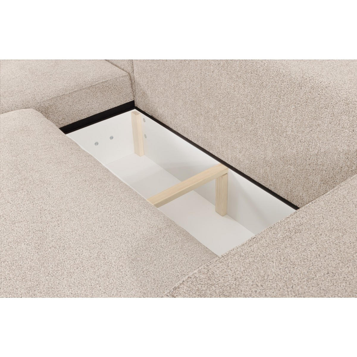 ECKSOFA LUNA mit Bettkasten und Schlaffunktion, Ecru - Ecru, Textil (271/195cm) - KS Home Concept