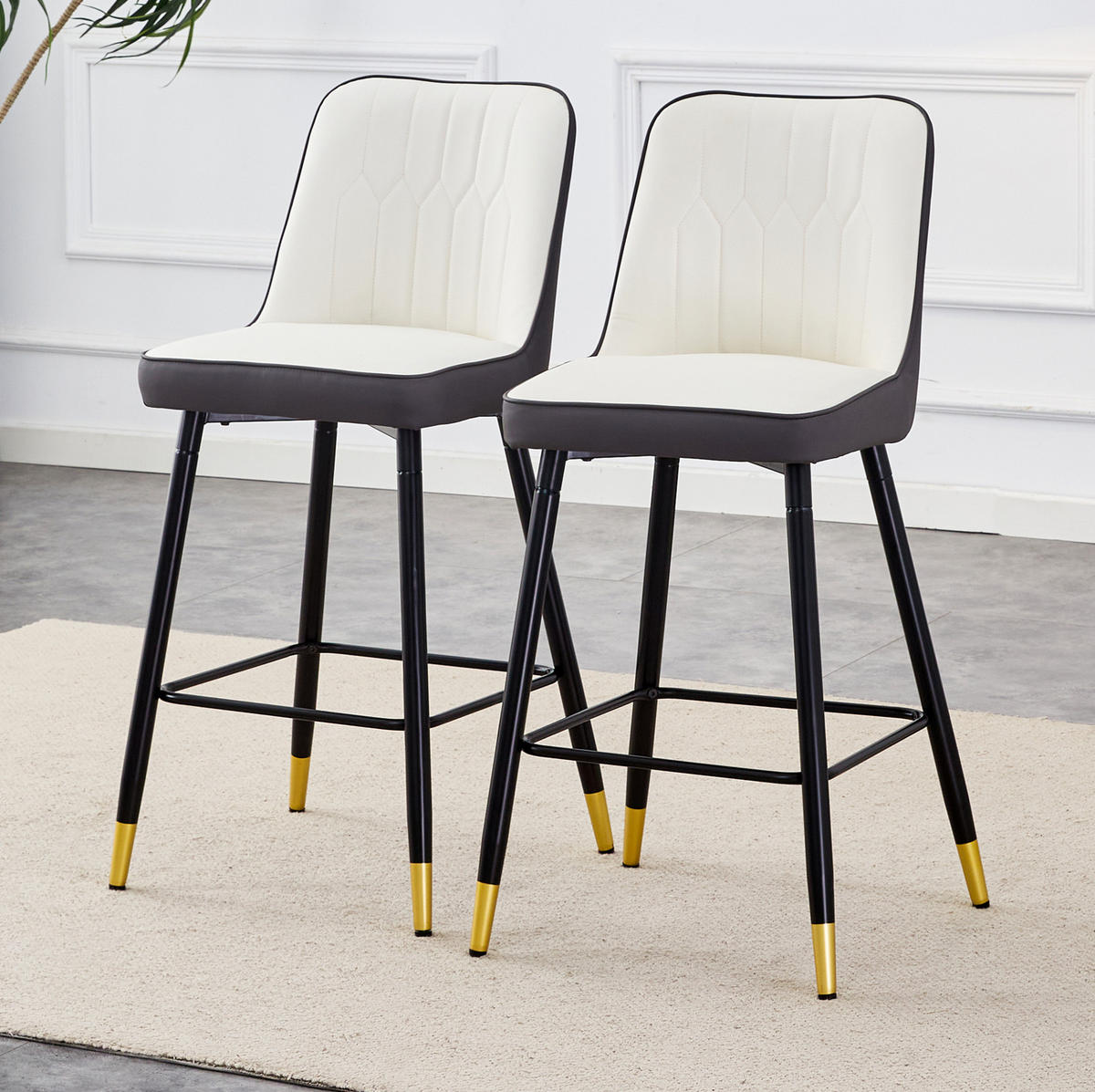 BARHOCKER 2er-Set 100 cm PU-Leder Weiß/Dunkelgrau Metallgestell - Dunkelgrau, Metall (45/100/42cm) - Meubliv