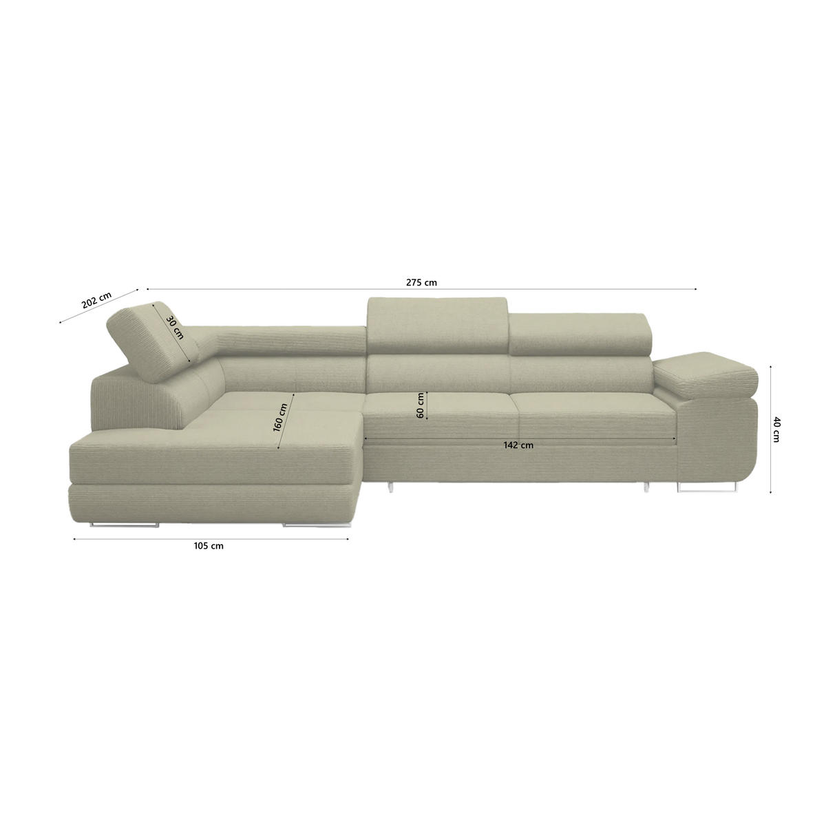 ECKSOFA Warton mit Schlaffunktion, Olive - Olivgrün, Textil (275/202cm) - Fedve