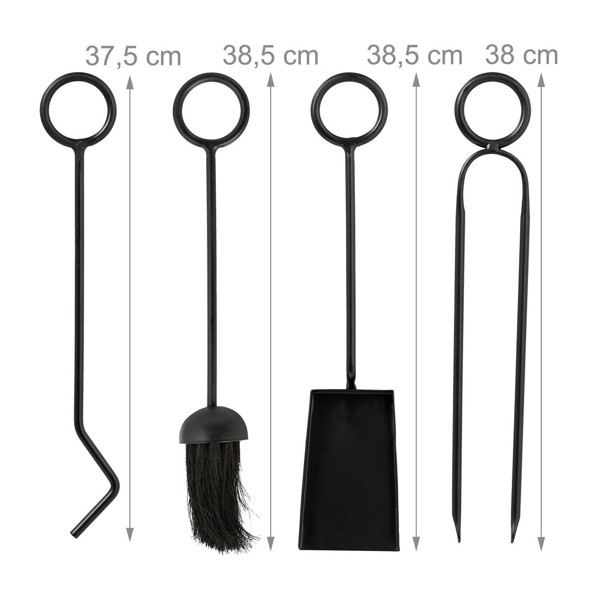 5-DIELNA súprava na krb - čierna, kov/textil (17/42/9cm) - Relaxdays