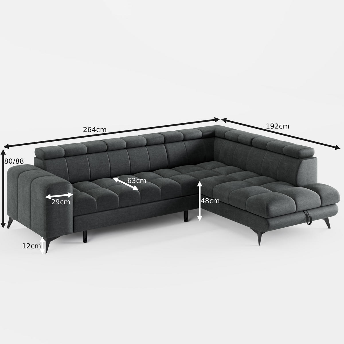 ECKSOFA CANDY CANE Links Grau Bouclé-Stoff mit Schlaffunktion und Bettkasten - Grau, Textil (264/192cm) - Barchello