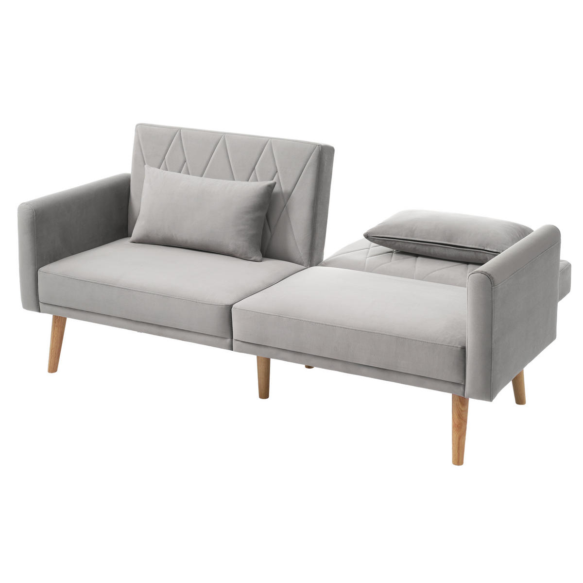 SCHLAFSOFA Zweisitzer mit verstellbaren Rückenlehnen aus Samt Grau 180/75/82 cm - Grau, Textil (180/82/75cm) - OKWISH