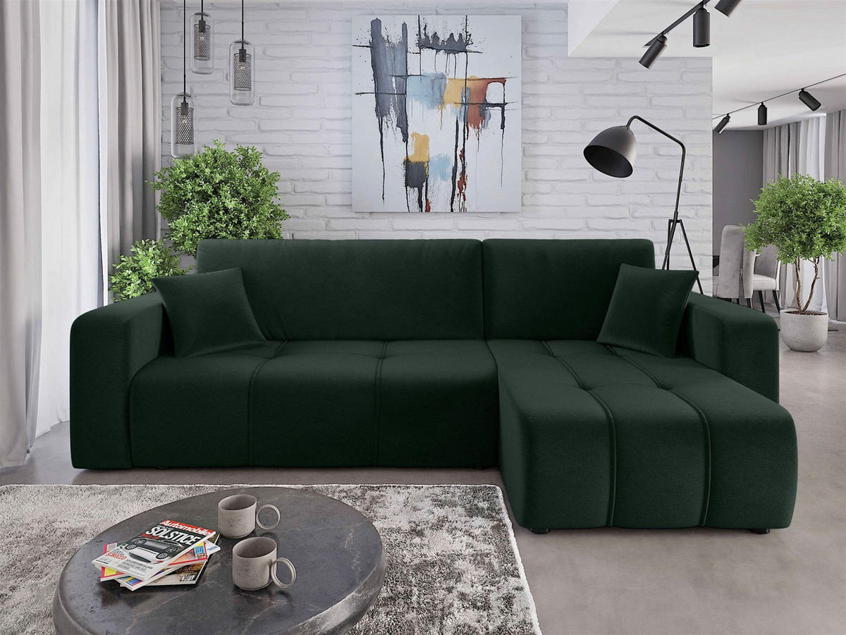 ECKSOFA Dagny Mit Schlaffunktion - Grün, Holzwerkstoff/Textil (248/146cm) - Fun Möbel