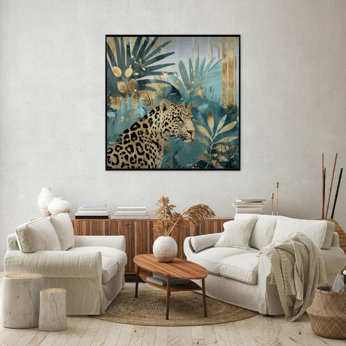 BILDER mit Rahmen Lampard Blätter Grün 80x80 cm - Multicolor, Metall (80/80cm) - Wallarena