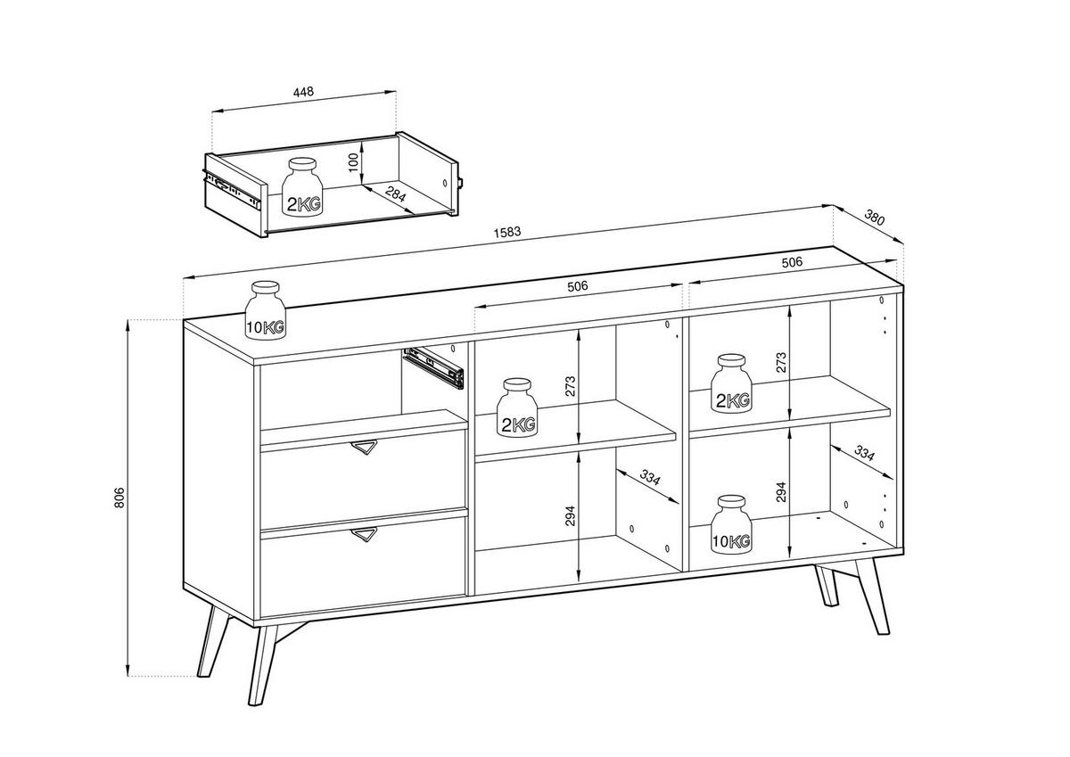 KOMMODE : Sandbeige/Skandi-Fischgrätmuster, Sandbeige Holzbeine, 158 x 80 x 38cm - Beige, Holzwerkstoff (158/80/38cm) - 3XE LIVING
