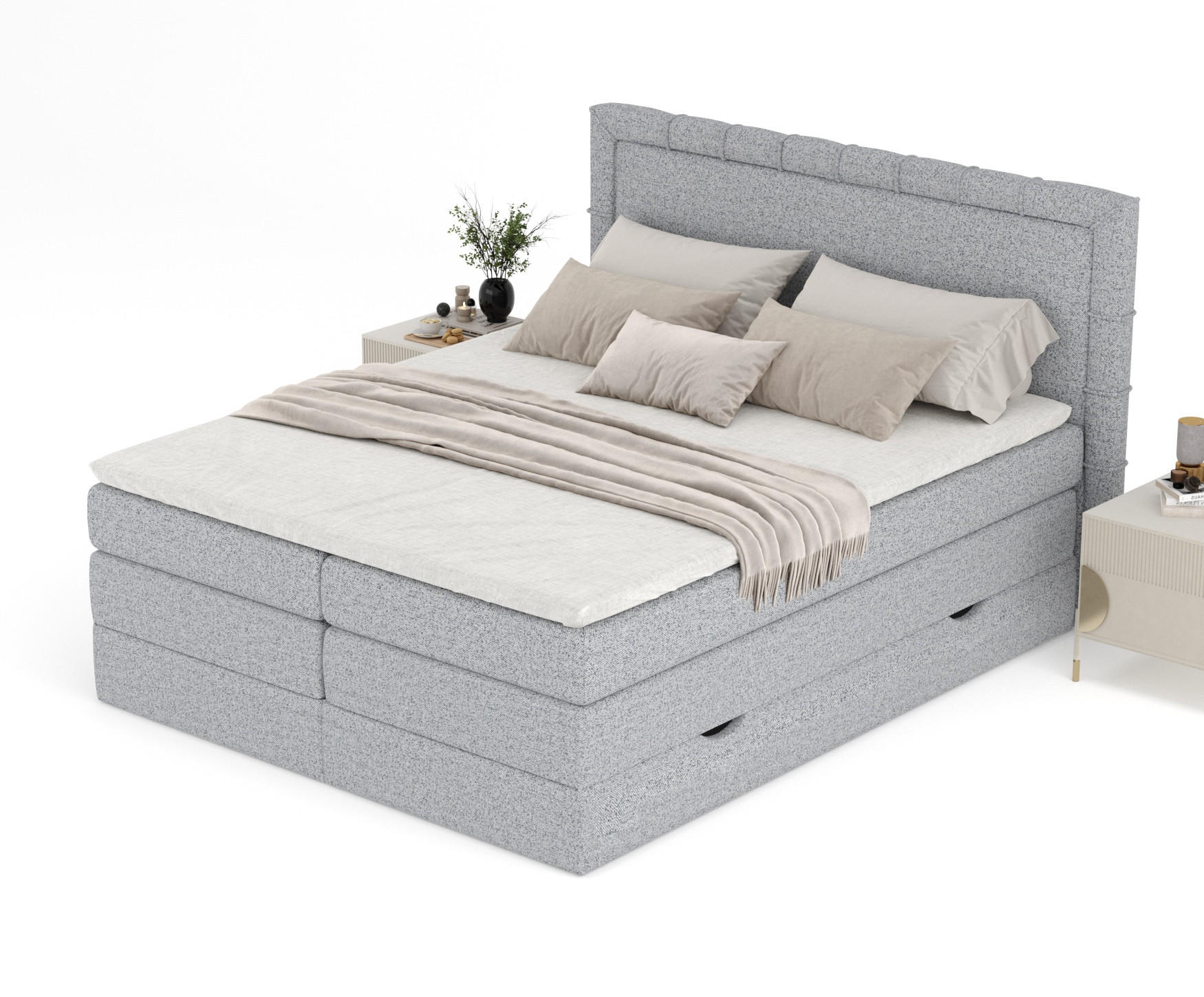 Thumbnail - Maison de Reve Boxspringbett, Grau, Textil, Buche, Kiefer, H3, Höhe ca. 37 cm, 180x200 cm, FSC 100%, Made in EU, Oeko-Te...