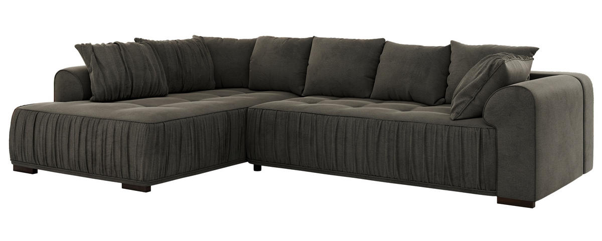 ECKSOFA ORTA Dunkelgrau Velvet - Links - Dunkelgrau/Schwarz, Textil (325/200cm) - MKS