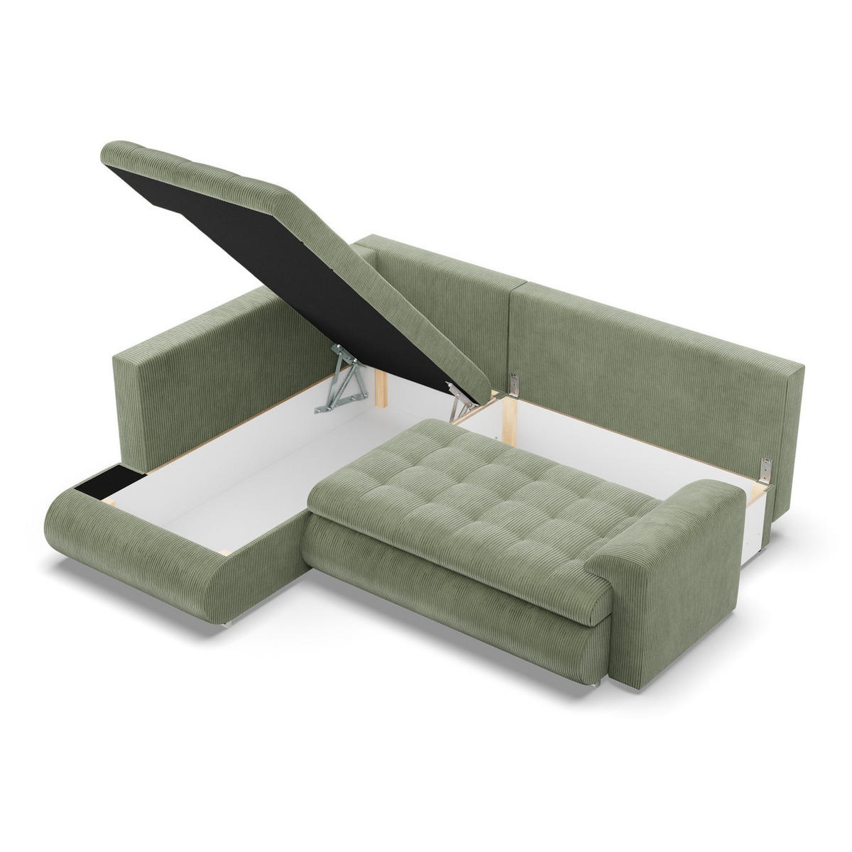 ECKSOFA LINKS MIT SCHLAFFUNKTION FORESTA, Cord - Grün - Grün, Textil (230/200cm) - Mebligo