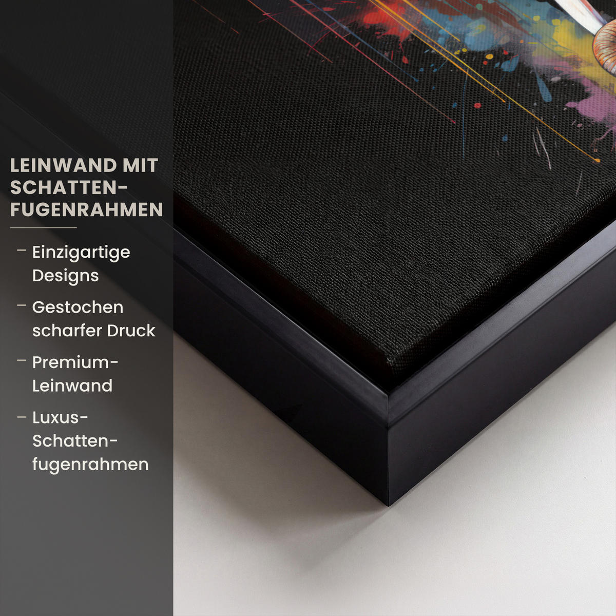 LEINWAND Bilder mit Rahmen - Elefant - Graffiti - Schwarz - Tiere - Farben - 30x20 - Schwarz, Textil (30/20cm) - MuchoWow