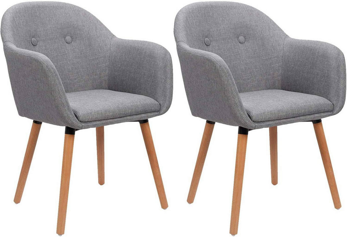 ESSZIMMERSTUHL 2 Stück Polsterstuhl Sessel, Leinen - Hellgrau/Naturfarben, Holz/Textil (50/82/42cm) - Woltu