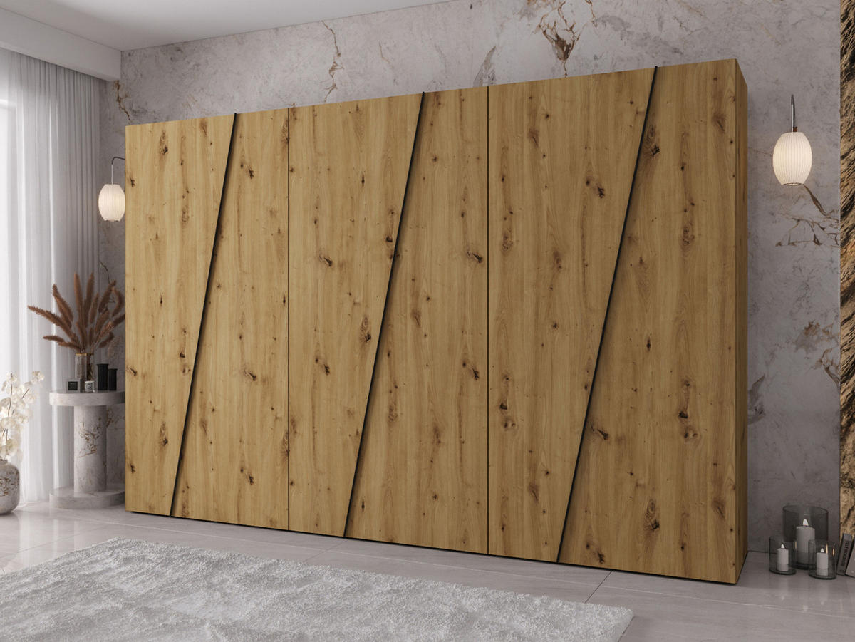 DREHTÜRENSCHRANK Zen 300 cm - Schwarz/Eiche Artisan, Holzwerkstoff/Kunststoff (300/202/50cm) - MIRJAN24
