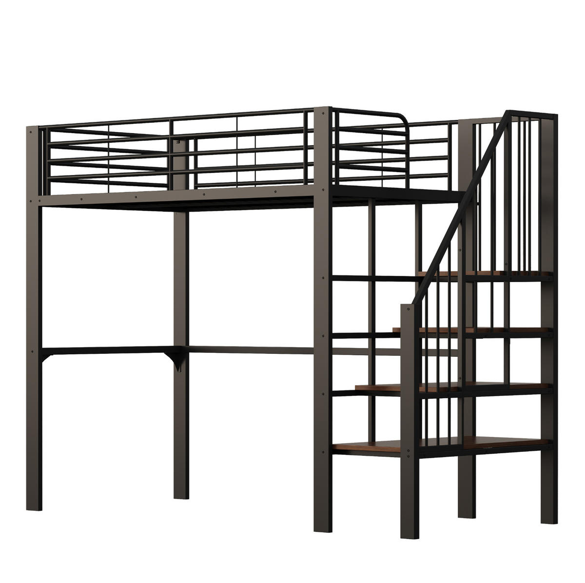 HOCHBETT 90/200 cm aus Metall mit Treppe und Stauraum in Schwarz - Schwarz, Metall (90/200cm) - Flora Grace