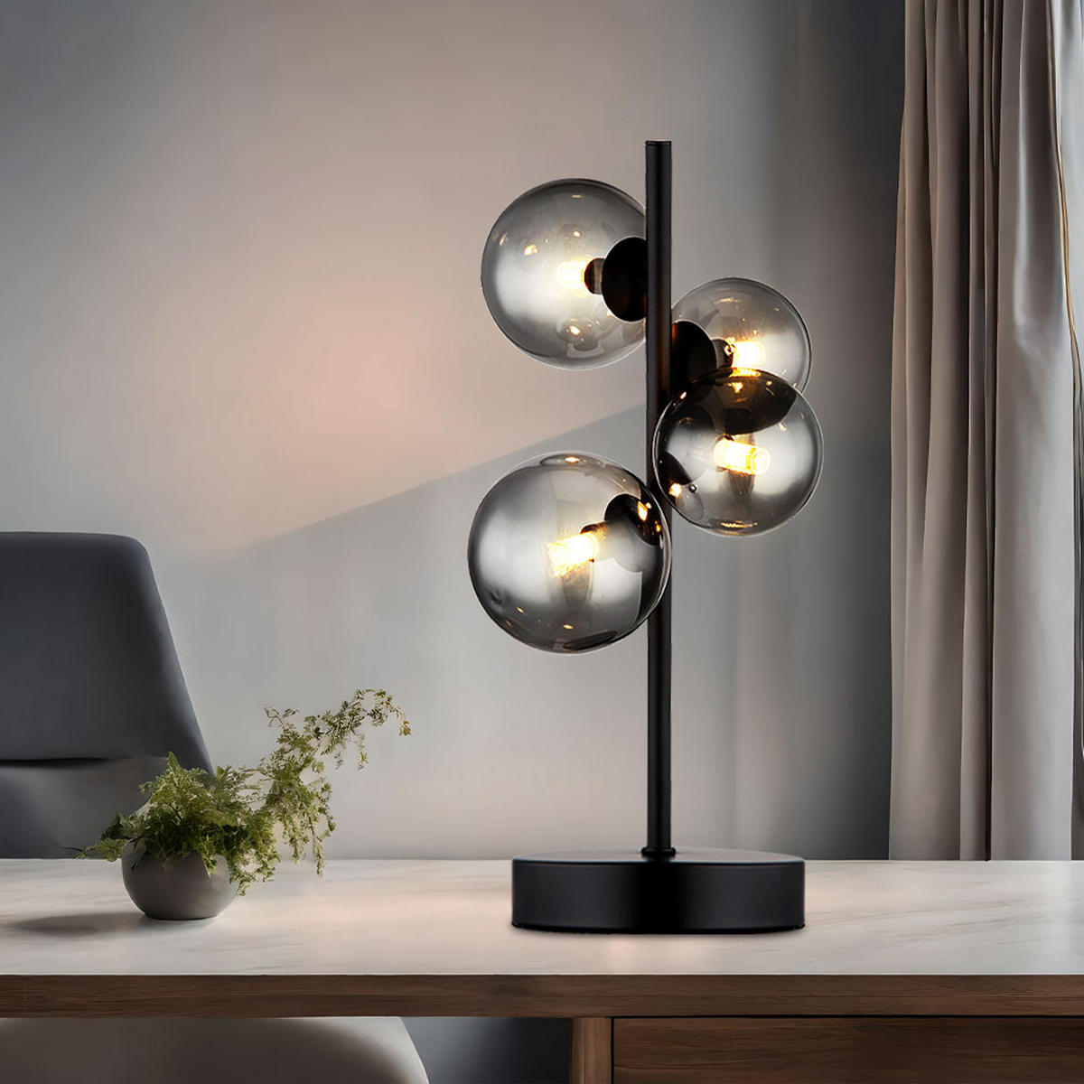 LED TISCHLEUCHTE Metall Schwarz Glas Rauchgrau - Grau, Glas (24/19/48cm) - Globo Lighting