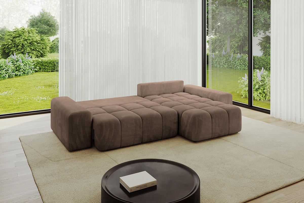 ECKSOFA Ottomane rechts ENIL-L 297x189x68 Braun Velours - Braun, Holzwerkstoff/Kunststoff (189/297cm) - ALTDECOR