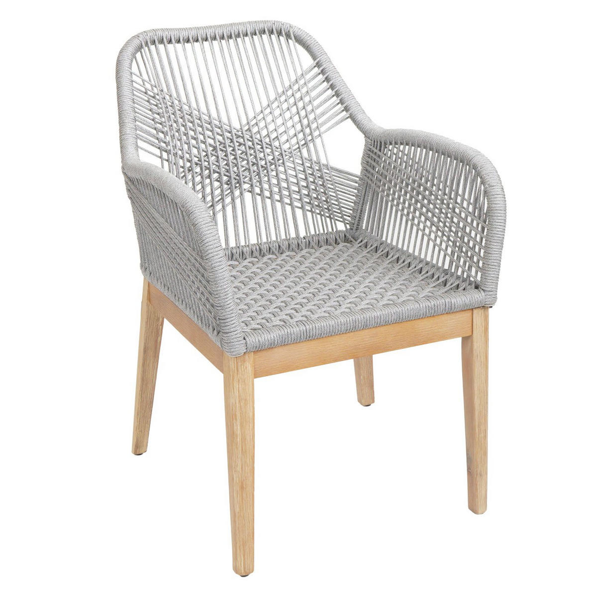 GARTENSTUHL 2er-Set HxBxT 85x58x59cm Sitzhöhe 47cm wetterfest Seilgeflecht Rope Holz Akazie Hellgrau Kissen Hellgrau - Hellgrau, Holz (58/85/59cm) - PROREGAL