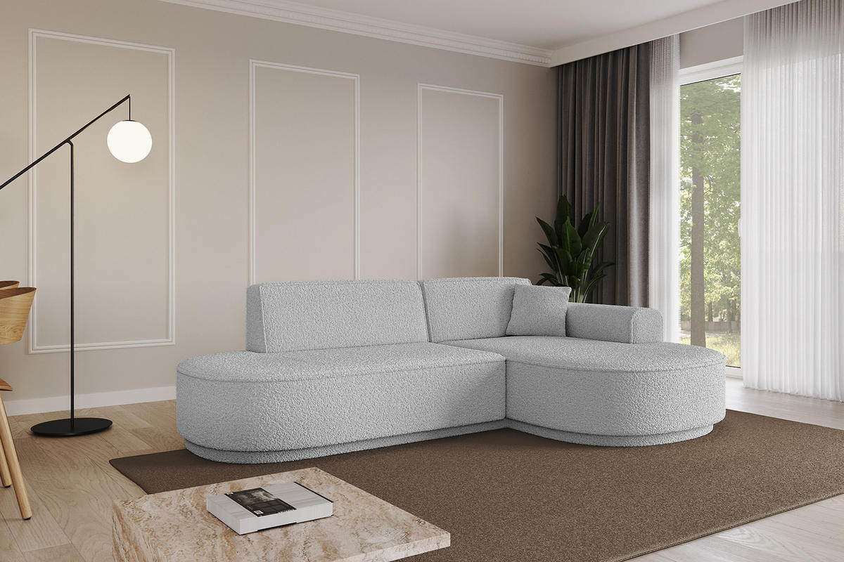 ECKSOFA Ottomane Rechts MARI-L1-v3 - 243x171x83 cm Hellgrau Bouclé - Hellgrau/Schwarz, Holzwerkstoff/Kunststoff (171/243cm) - ALTDECOR