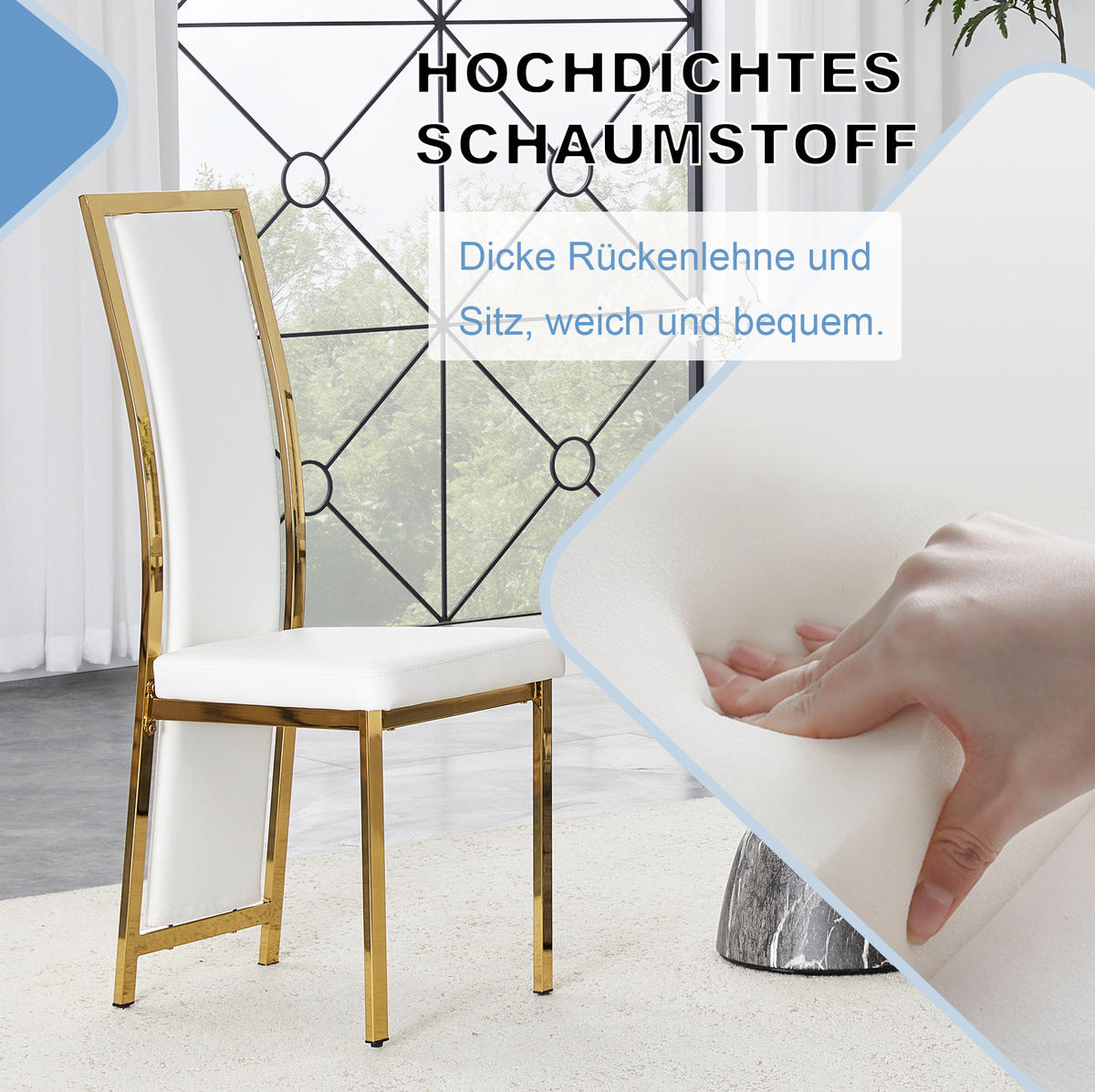 ESSZIMMERSTUHL 4er-Set mit hoher Rückenlehne 109 cm PU-Leder Weiß Gold - Weiß, Metall (42.7/109/44.1cm) - Meubliv