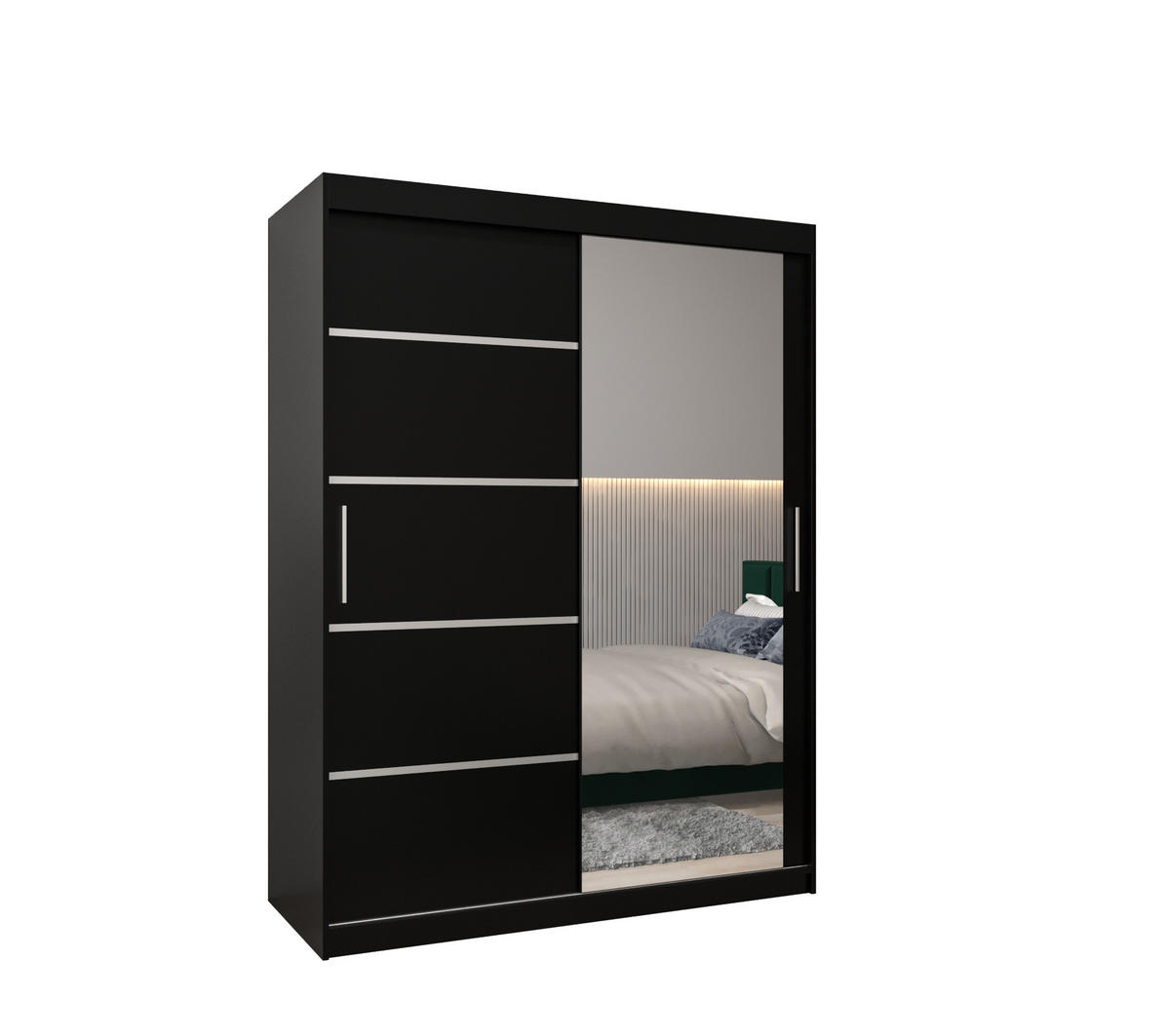 SCHWEBETÜRENSCHRANK 200/150/62 2-türig - Silberfarben/Schwarz, Holz/Kunststoff (150/200/62cm) - MÖBEL KRYSPOL
