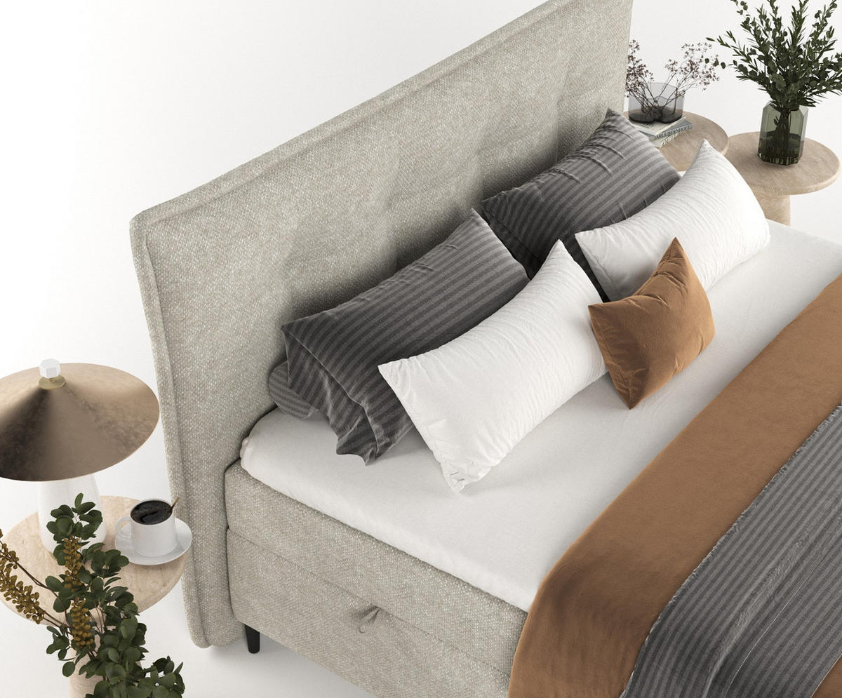 BOXBETT Las Palmas 180/200 cm Beige im Alta Stoff - Beige/Schwarz, Holz/Holzwerkstoff (180/200cm) - AltaBeds