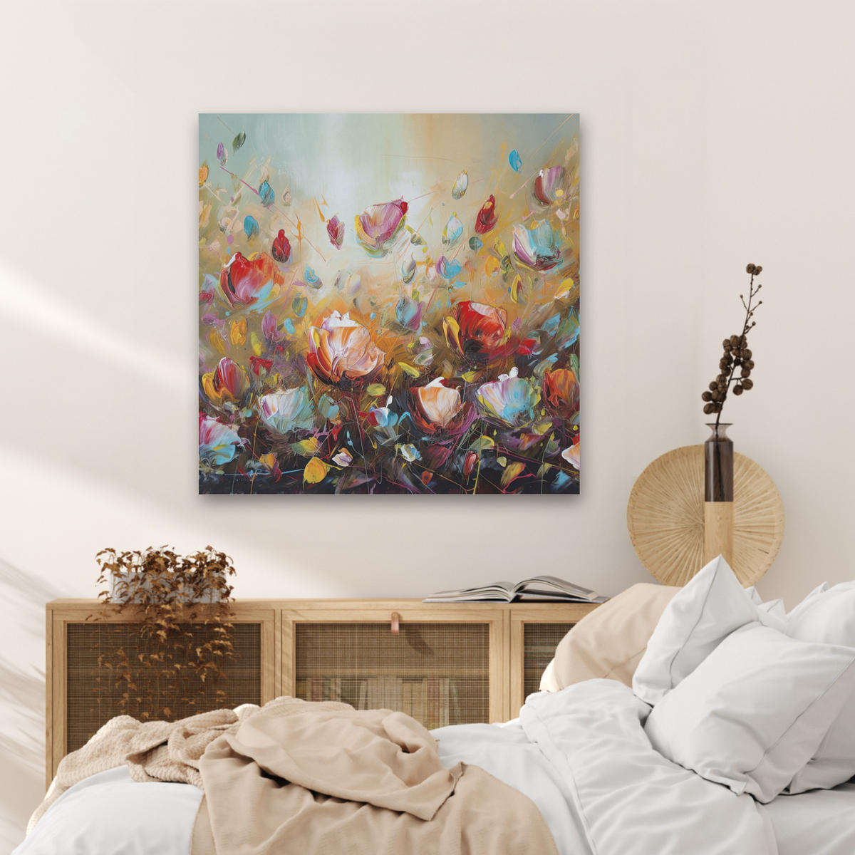 AKUSTIKBILD Blumen - Kunst - Natur - Ölgemälde Akustikpaneele 80x80 cm - Multicolor, Kunststoff (80/80/0.9cm) - MuchoWow