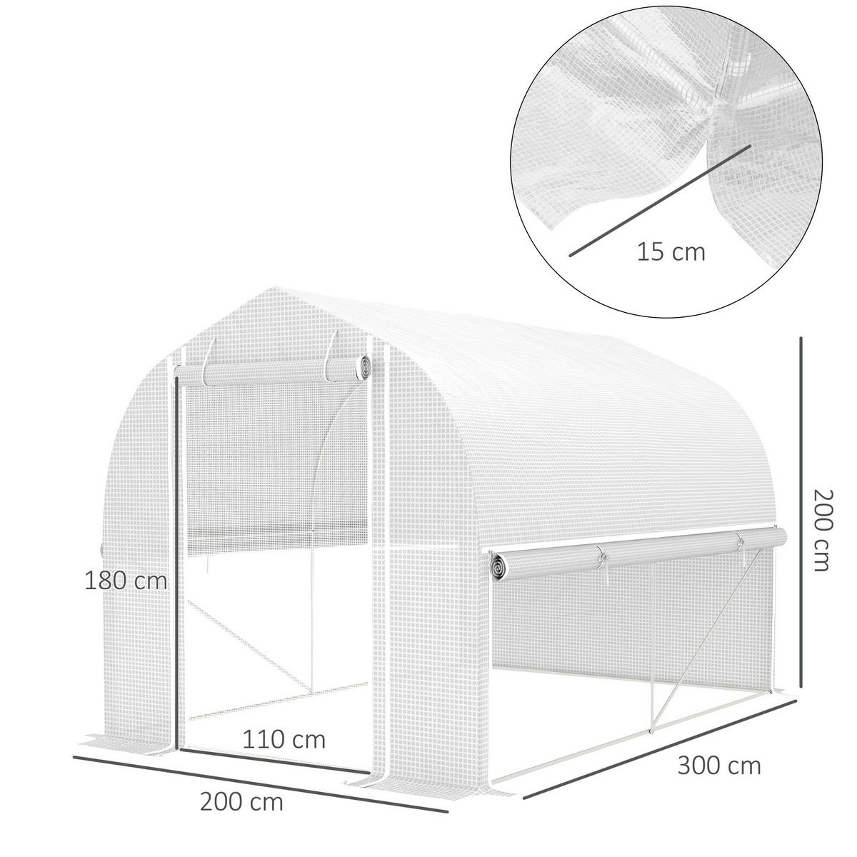 GEWÄCHSHAUS aus Kunststoff 300x200x200 cm in Weiß mit Rolltür & Fenstern - Weiß, Kunststoff (200/200/300cm) - Modfu