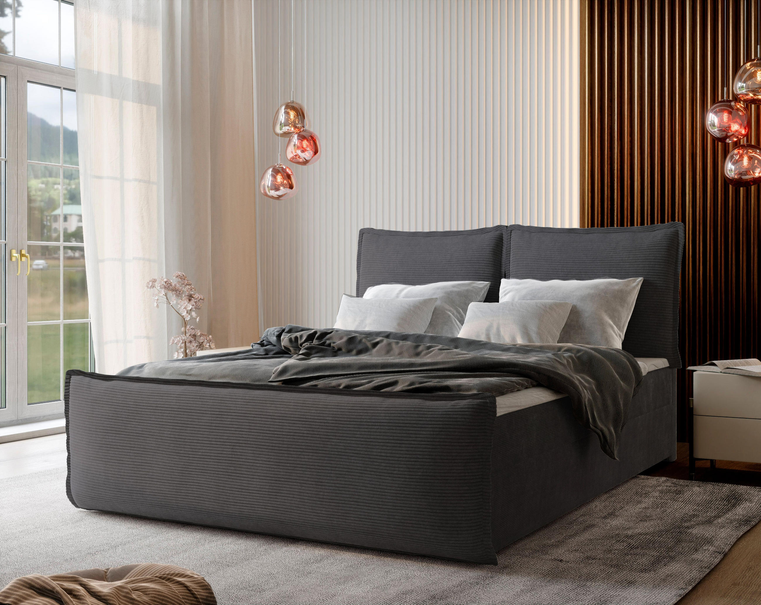 BOXBETT MONTA 160x200 cm mit Matratze und Topper - Graphitfarben - Graphitfarben, Holz (160/200cm) - MASSENO