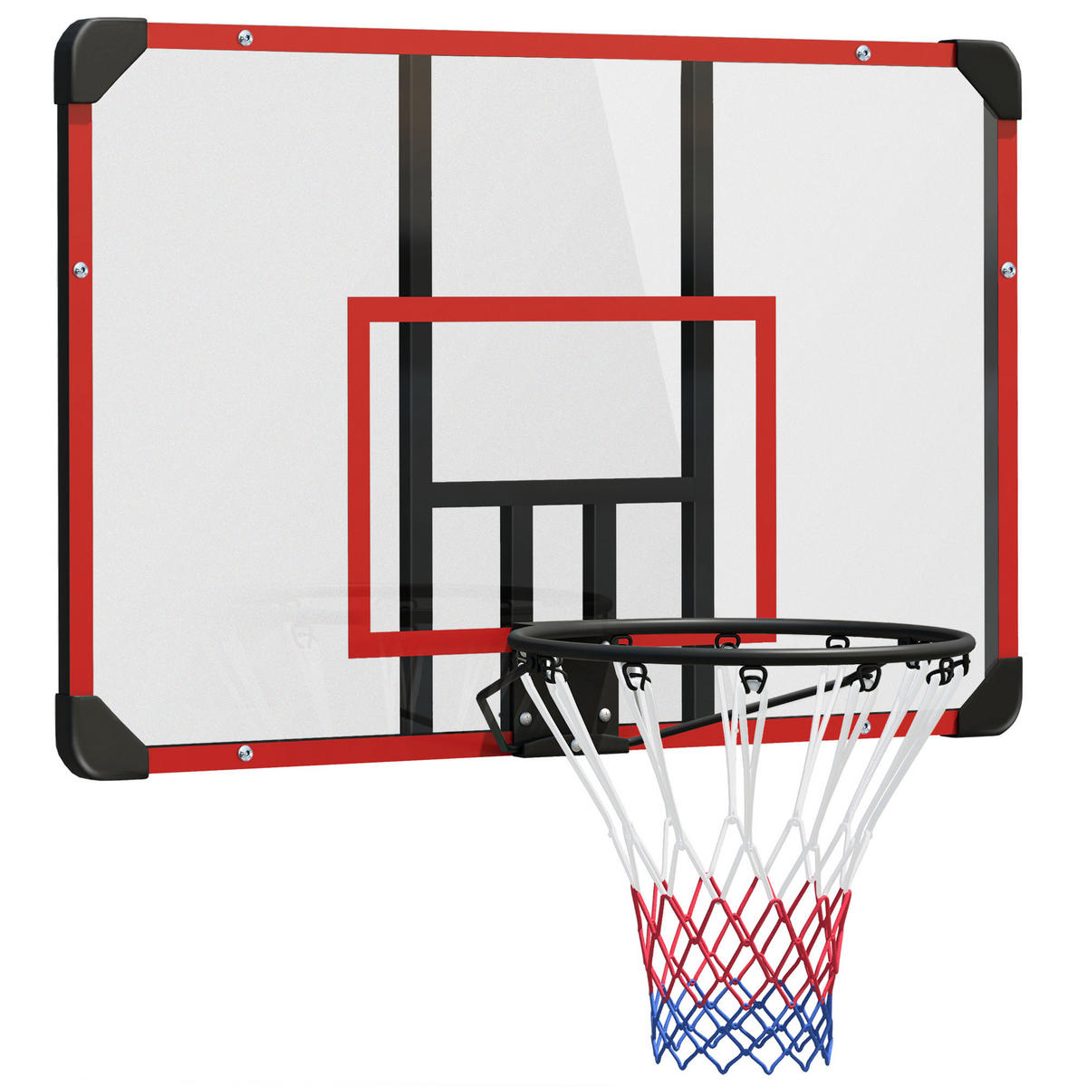 BASKETBALLKORB, Basketballbrett mit Korb, Wandmontage, für Outdoor, Stahl - Rot, Metall (61/113cm) - SPORTNOW