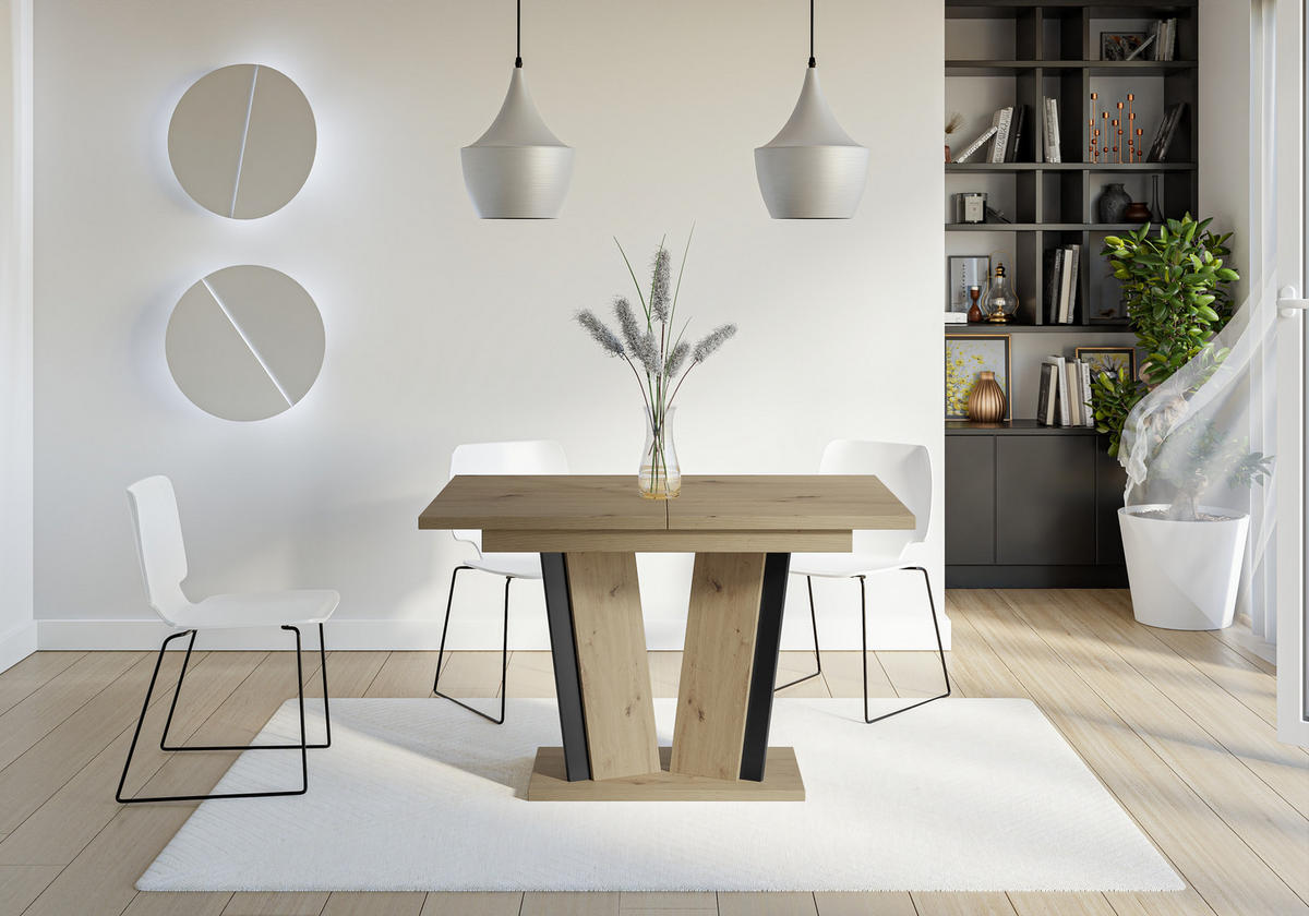 ESSTISCH Ausziehbar 120 - 160 cm Artisan Eiche Holzoptik und Schwarz - Schwarz/Eiche Artisan, Holzwerkstoff (120/80/75cm) - PROSPERO