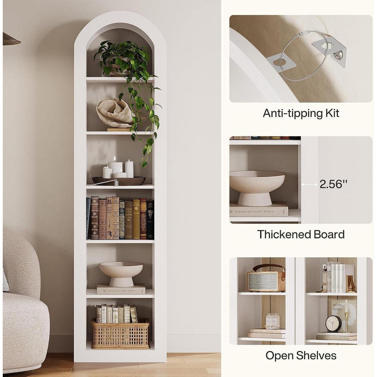 BÜCHERREGAL mit Bogen Weiß 50 x 30 x 190 cm - Weiß, Holzwerkstoff (50/190/30cm)