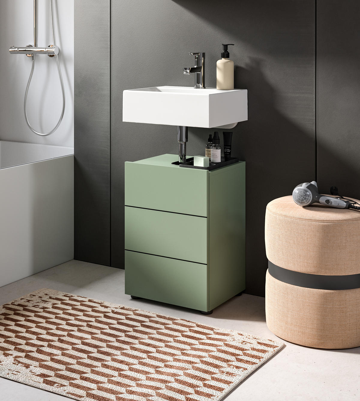 WASCHBECKENUNTERSCHRANK VIRA (B/H/T: ca. 38/56/34 cm) in Smoke Green/Smoke Green - Grün, Holz (38/56/34cm)