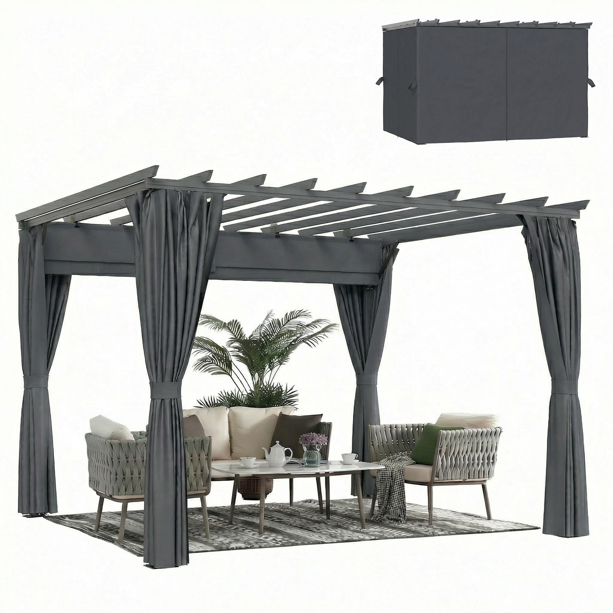 PERGOLA ca. 3,6x3 m Garten Pavillon Terrassenüberdachung aus Aluminium Gartenpavillon mit verstellbares Dach Dunkelgrau - Dunkelgrau, Metall (357/225/293cm)
