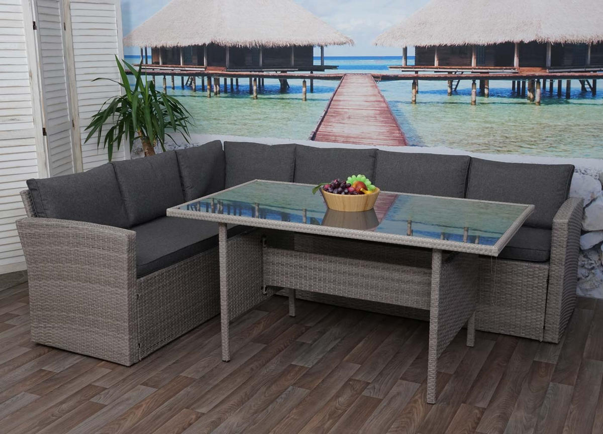 POLY-RATTAN-GARNITUR Grau - Grau, Kunststoff - MCW