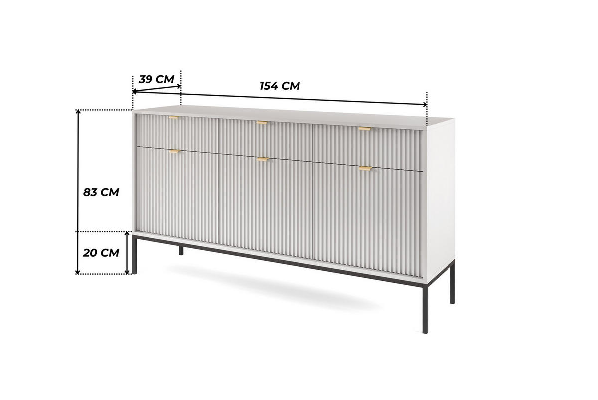 GRAUE Moderne Geriffelte Kommode KIOTO K3D3SZ (Schwarzes Gestell, Soft-Close Türen) - Goldfarben/Schwarz, Holz/Holzwerkstoff (154/83/39cm) - Ravio