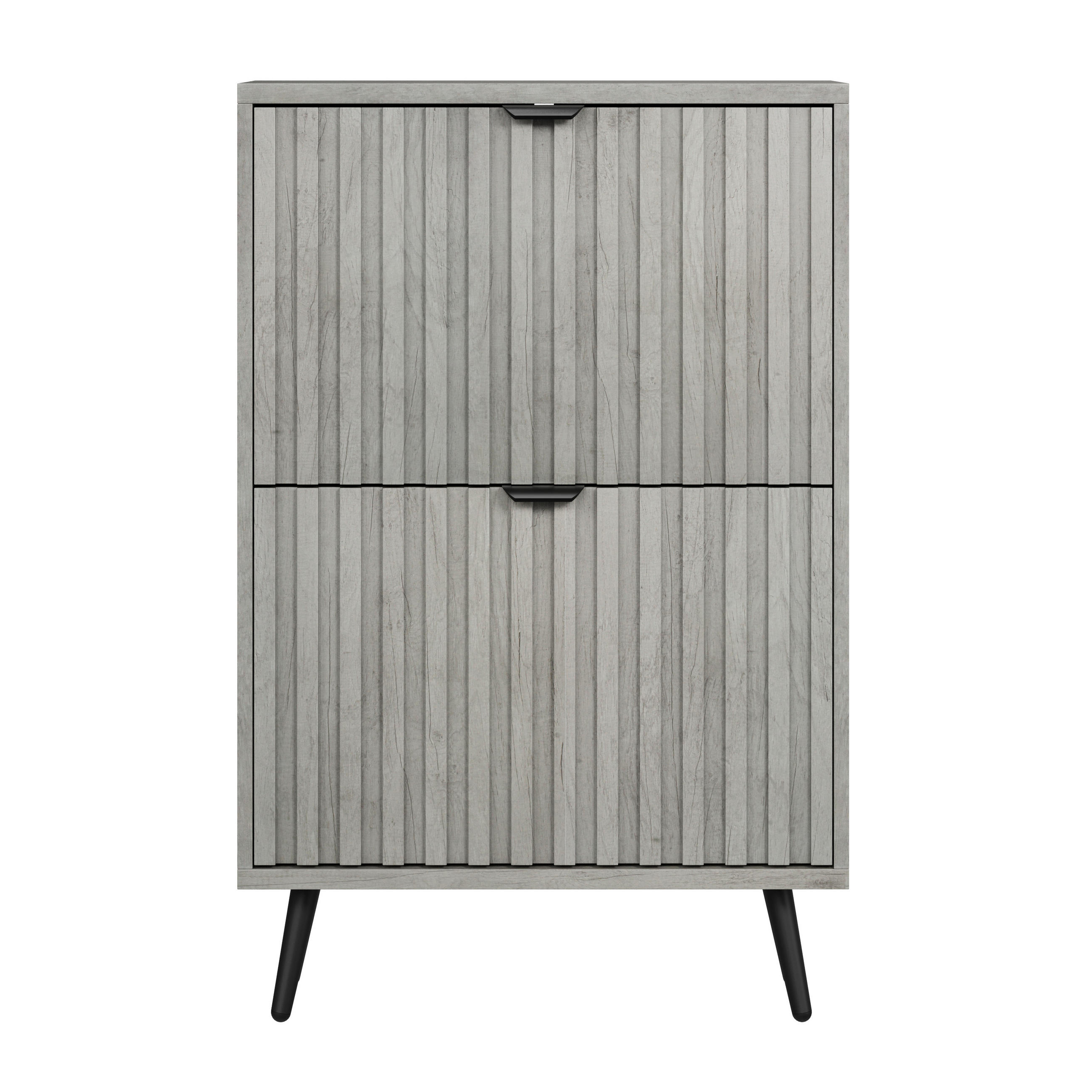 SCHUHSCHRANK mit Klappen 60 cm in Grau, platzsparend mit Rillenfront - Grau, Holzwerkstoff (60/94/24cm) - BEAOK