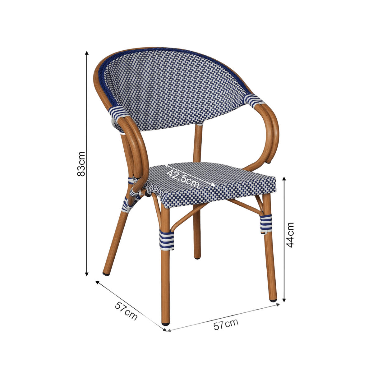 GARTENSTÜHLE Blau Weiß 57/57/84 cm 2er-Set - Blau, Metall (57/84/57cm) - Mobili Rebecca