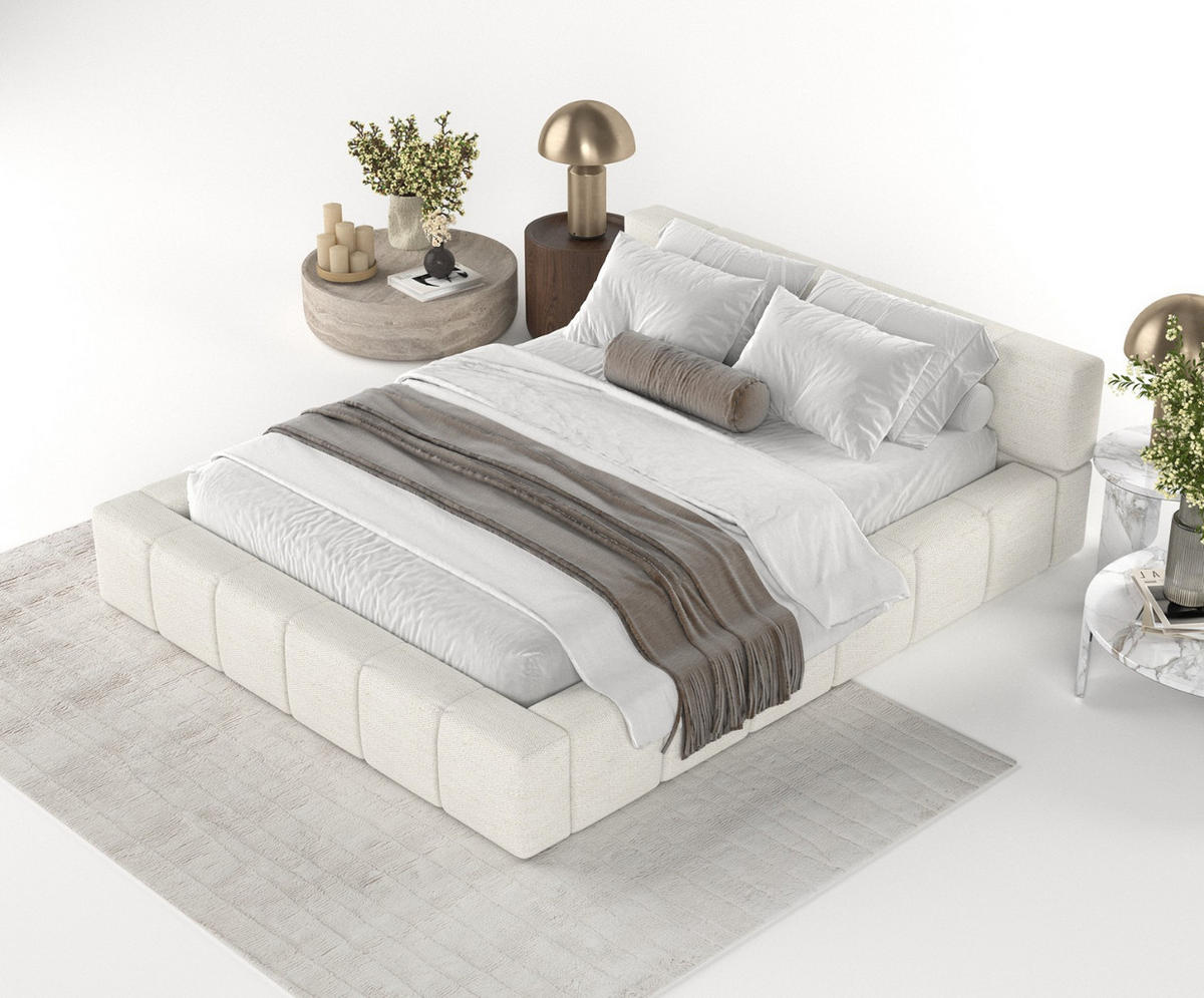 POLSTERBETT Milos mit Stauraum 160/200 cm Creme im Modesto Stoff - Creme/Schwarz, Holz/Holzwerkstoff (160/200cm) - AltaBeds