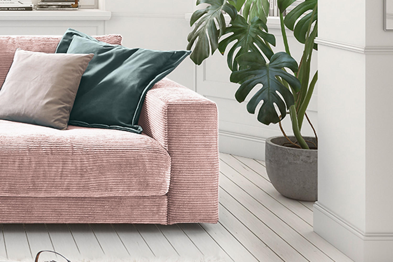 SOFA 2-SITZER MADELINE Pink Cord - Pink/Schwarz, Kunststoff/Textil (230/85/127cm) - KAWOLA