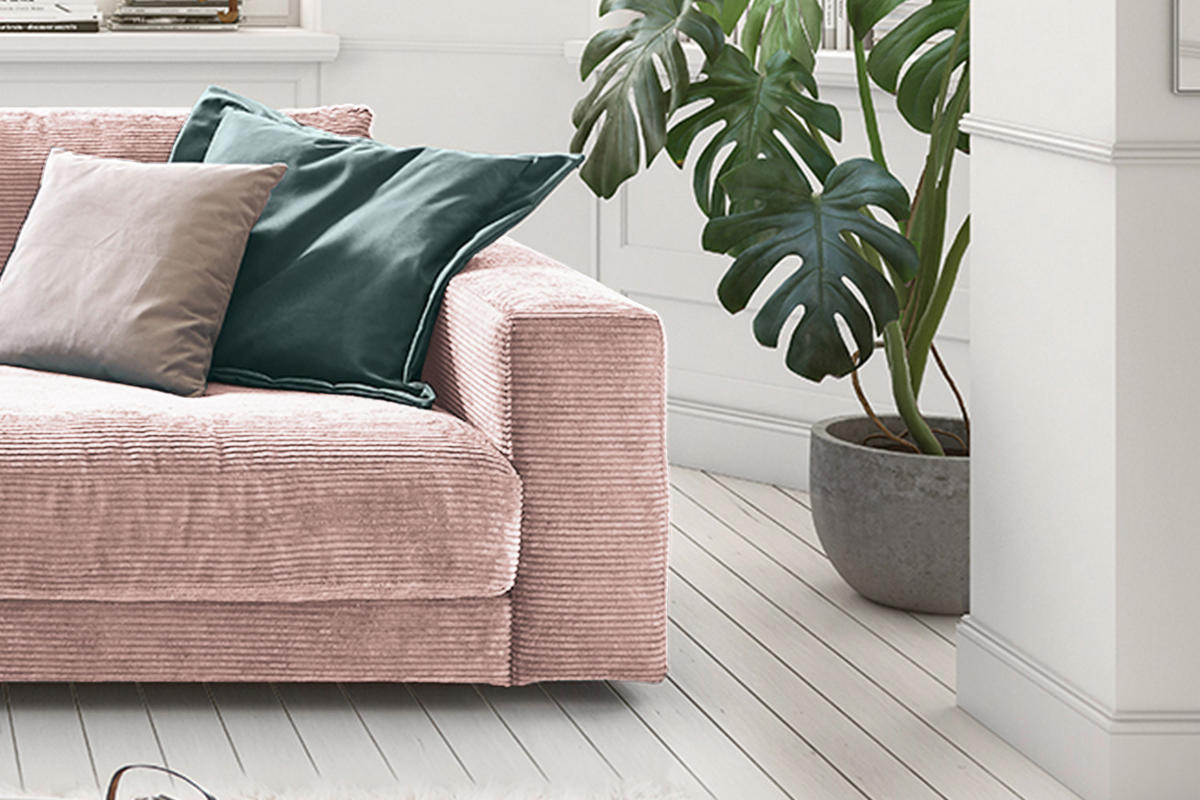 SOFA 2-SITZER MADELINE Pink Cord - Pink/Schwarz, Kunststoff/Textil (230/85/127cm) - KAWOLA