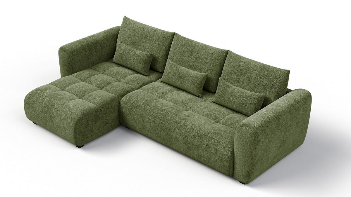 ECKSOFA SORENO 4-Sitzer, dunkelgrün - Dunkelgrün/Schwarz, Holz/Textil (293/171cm) - Courtois Laville