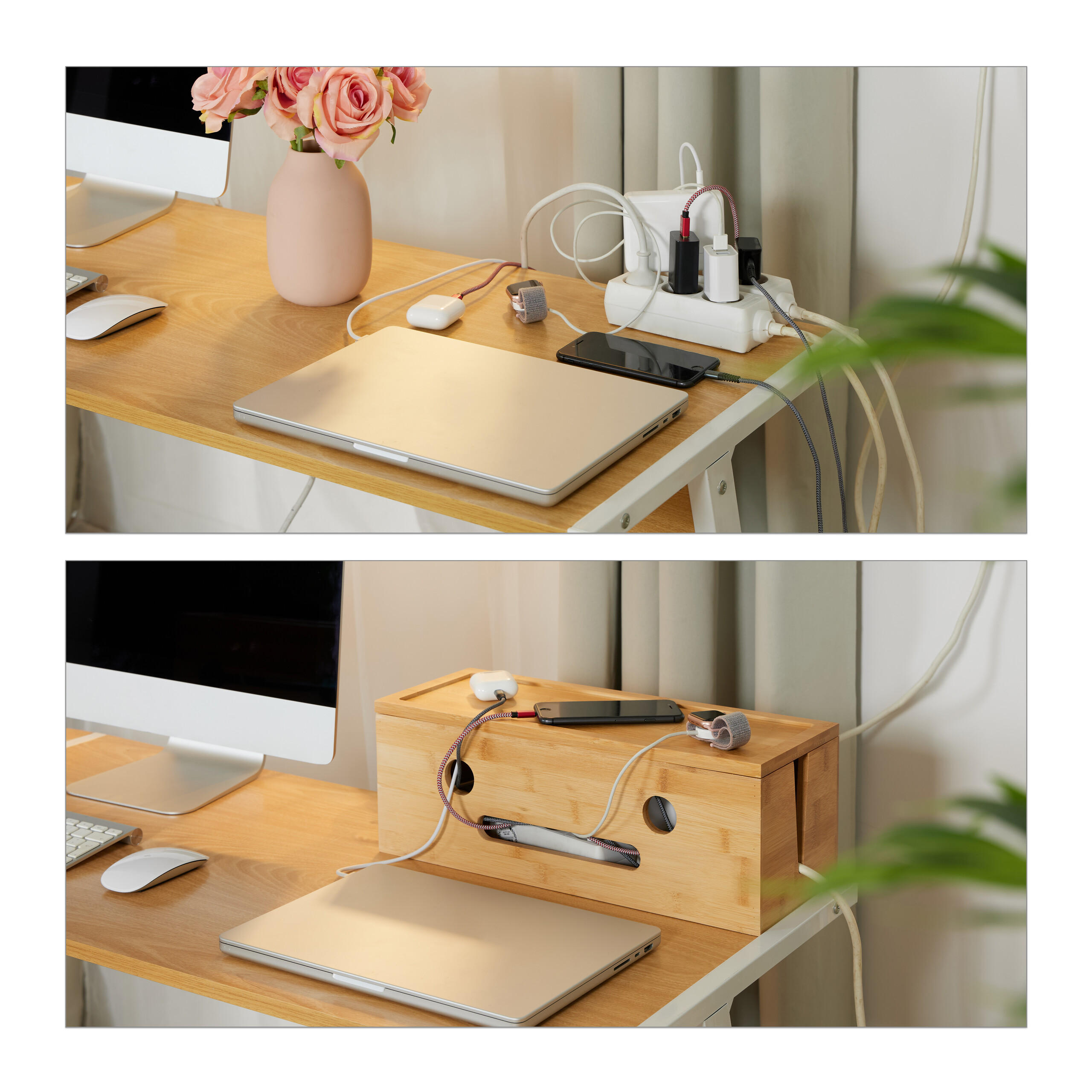 KABELBOX - Hellbraun, Holz (16/42/15.5cm) - Relaxdays