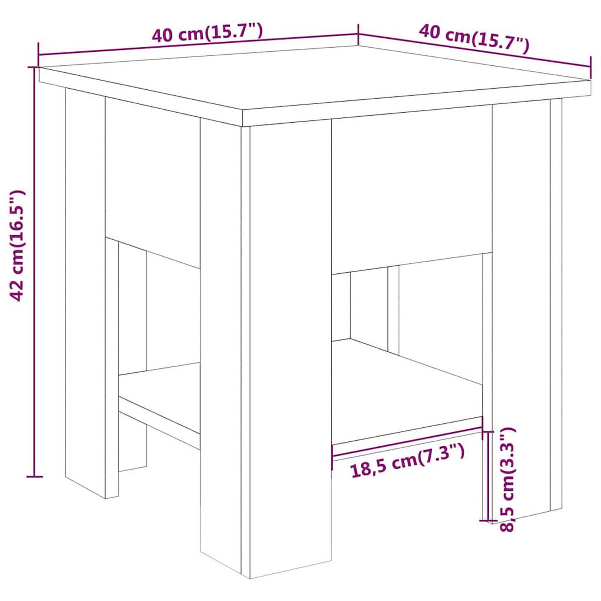 COUCHTISCH Weiss 40/40/42 Cm Holzwerkstoff - Weiß, Holzwerkstoff (40/40/42cm) - vidaXL