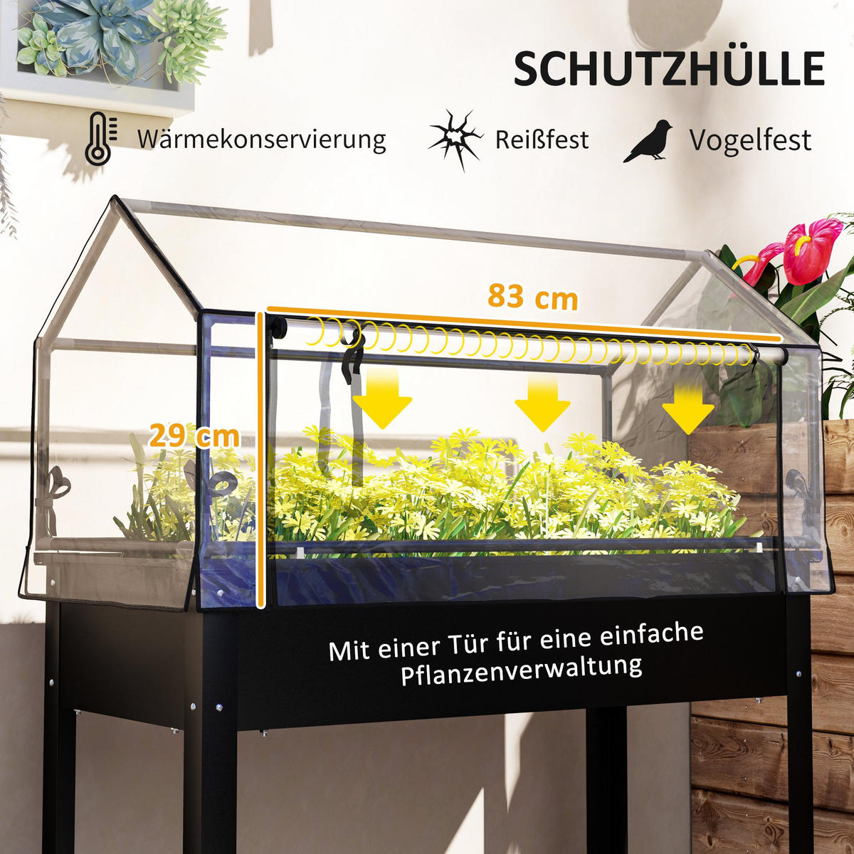 HOCHBEET mit Abdeckung - Schwarz, Metall (48/124/100cm) - Outsunny