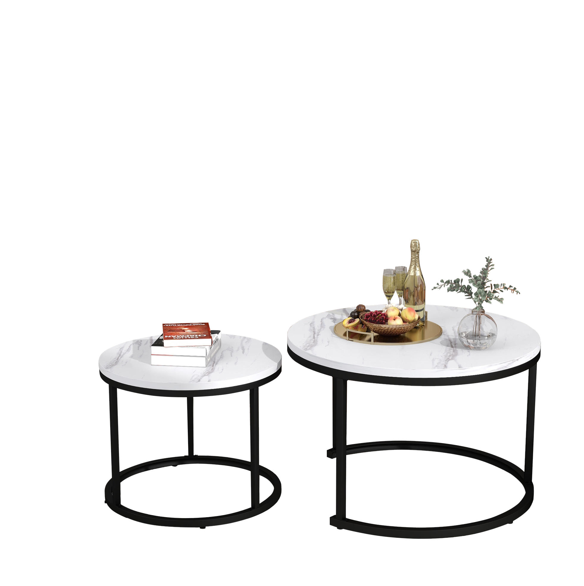COUCHTISCH 50/70.5 cm in Weiß Marmoroptik aus MDF mit Metallgestell - Weiß, Holzwerkstoff (70.5/70.5/50cm) - OKMYHOME