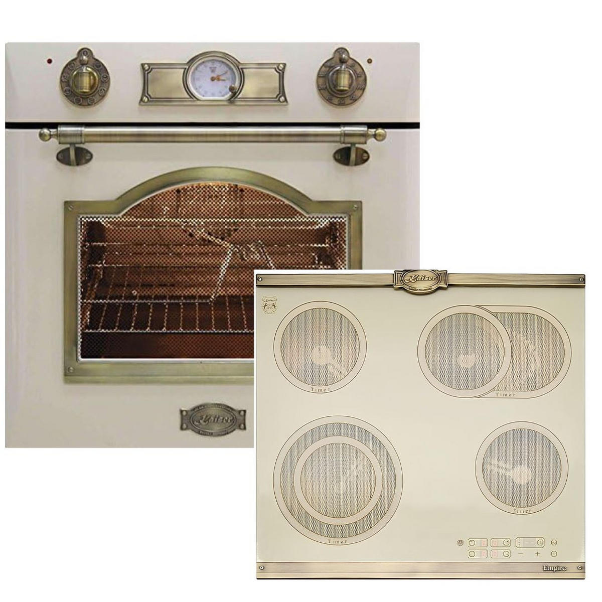 BACKOFEN-SET Elektro Backofen 60 cm EH 6355 ElfEm+KCT 6185 ElfEm Glaskeramik Kochfeld 60 cm Creme - Creme, Metall (59.4/59.4/57.5cm) - Kaiser Küchengeräte