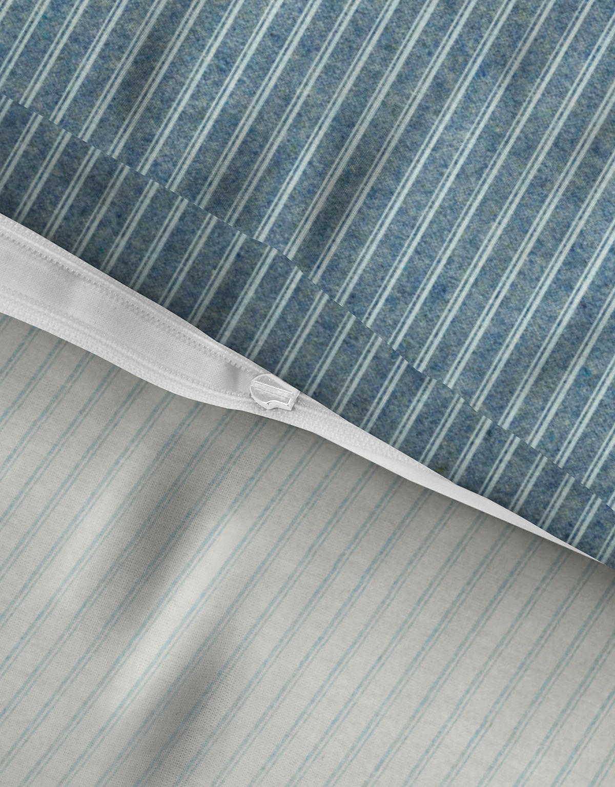 BETTWÄSCHE-GARNITUR Premium Melange Webstreifen blau, 135x200 cm + 80x80 cm - Blau, Textil (135/200cm) - biberna