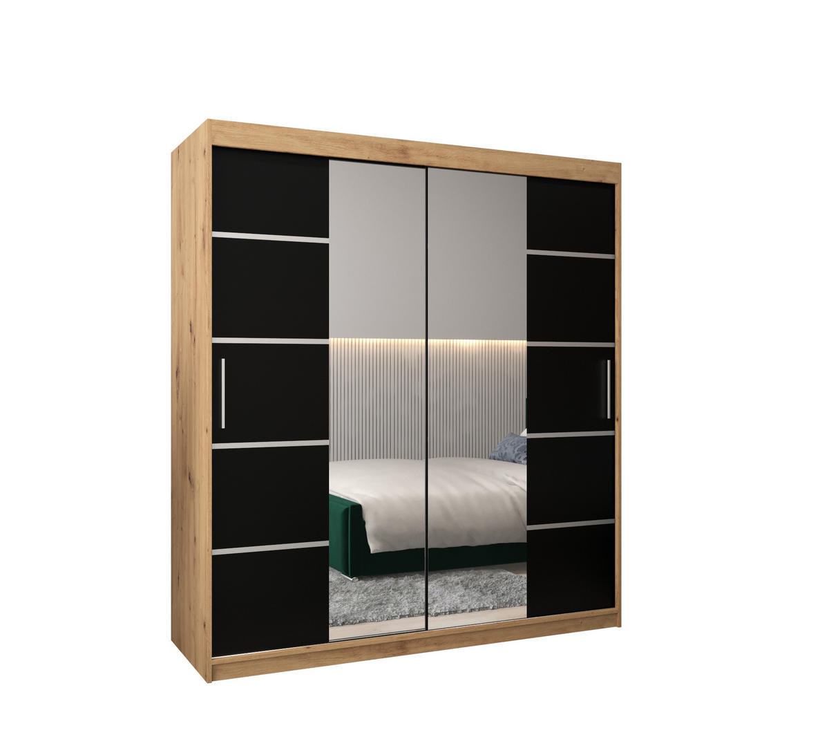 SCHWEBETÜRENSCHRANK 200/180/62 2-türig - Silberfarben/Schwarz, Holz/Kunststoff (180/200/62cm) - Abiks Möbel