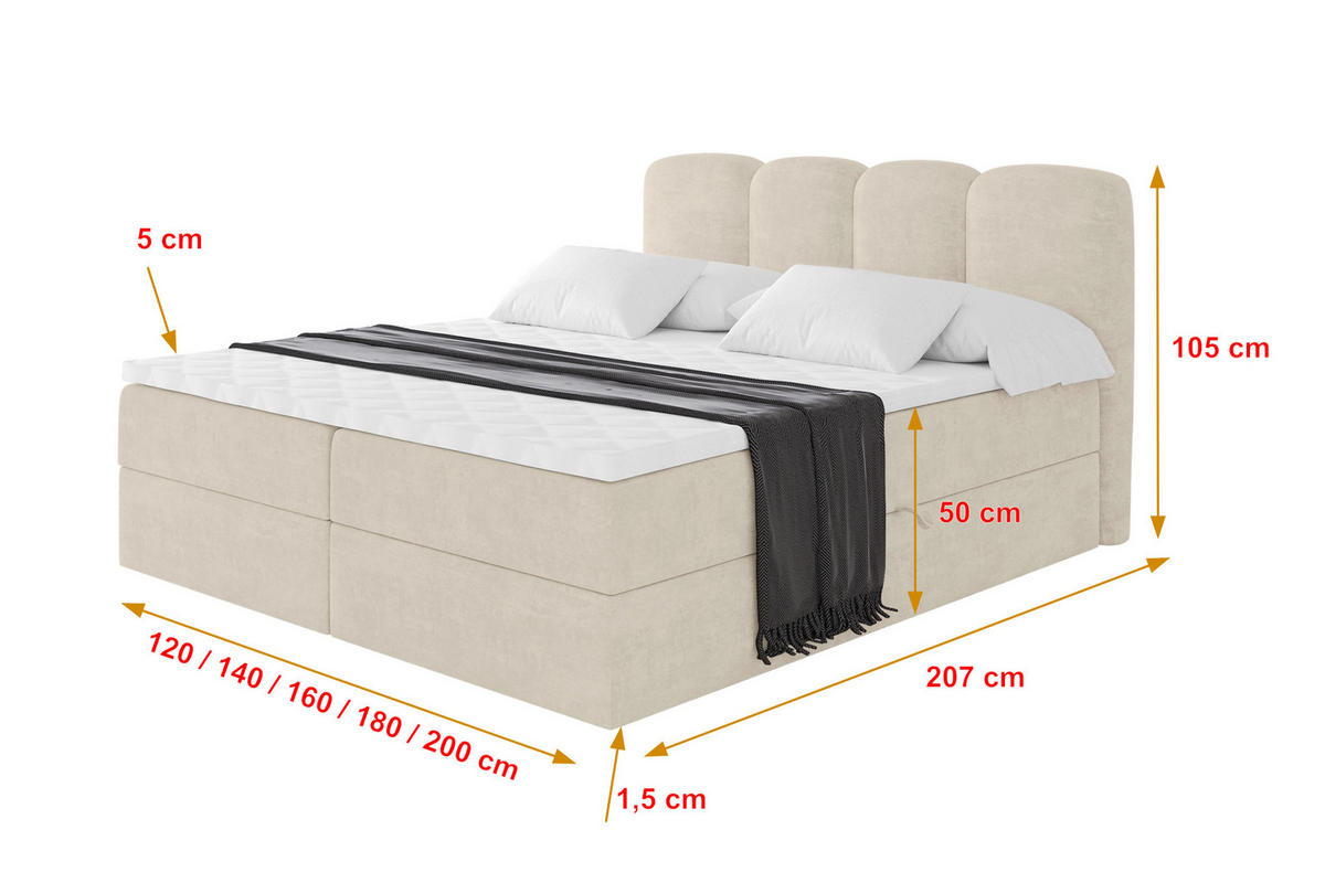 BOXBETT mit Matratze H4 - NINA - 160x200 cm - Beige - Sahara, Holzwerkstoff (160/200cm) - ALTDECOR