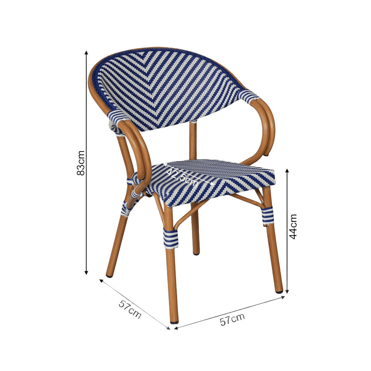 GARTENSTÜHLE Stapelbare Weiß Blau 2er-Set - Dunkelblau, Metall (57/84/57cm) - Mobili Rebecca