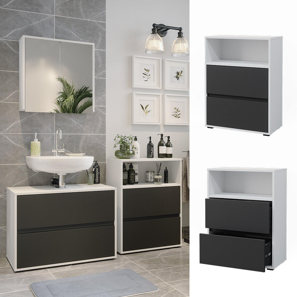 BADSCHRANK Maltin Weiß 60.2 x 78 cm mit zwei großen Schublade - Weiß, Holzwerkstoff (60.2/78/30.1cm) - Vicco