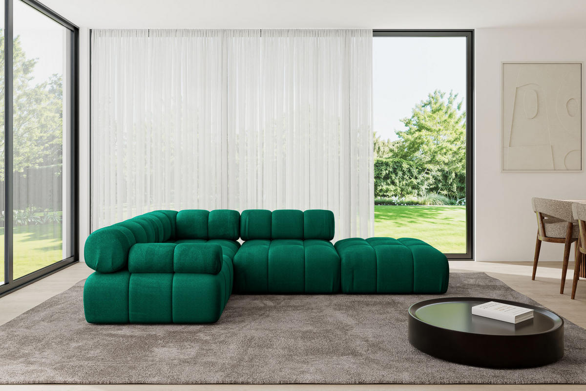 ECKSOFA modulares Sofa Felto-L1 - 285x190x70 cm Dunkelgrün Velours - Dunkelgrün, Holzwerkstoff/Textil (285/190cm) - ALTDECOR